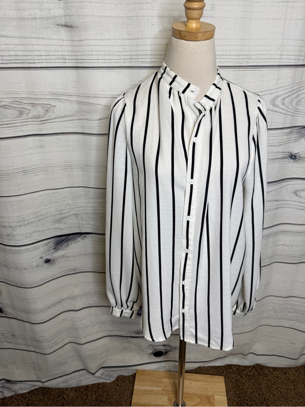 Pinkblush Black & White Vertical Stripe Mandarin Blouse